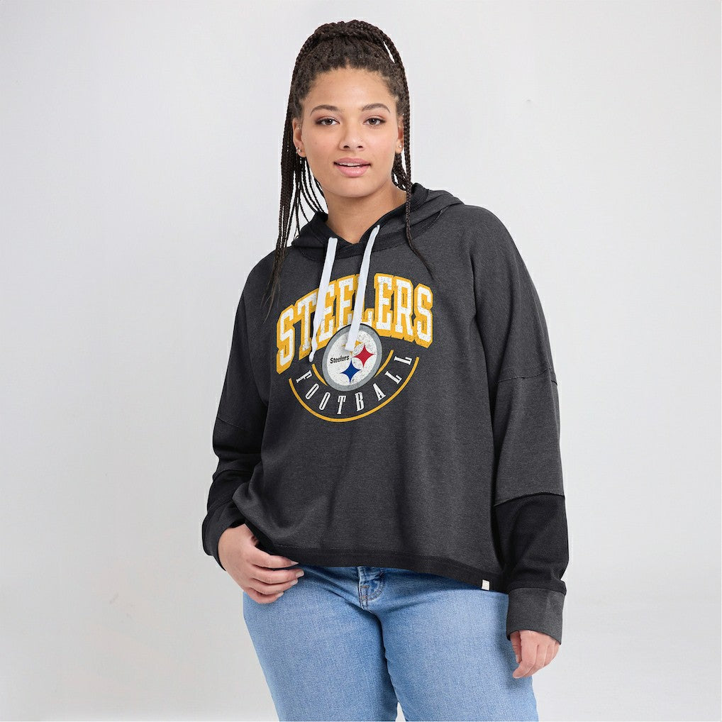 Pittsburgh Steelers Women's Lightewight Modest Crop Lounge Helmet Arch Pullover Hoodie Charcoal - Fanatics