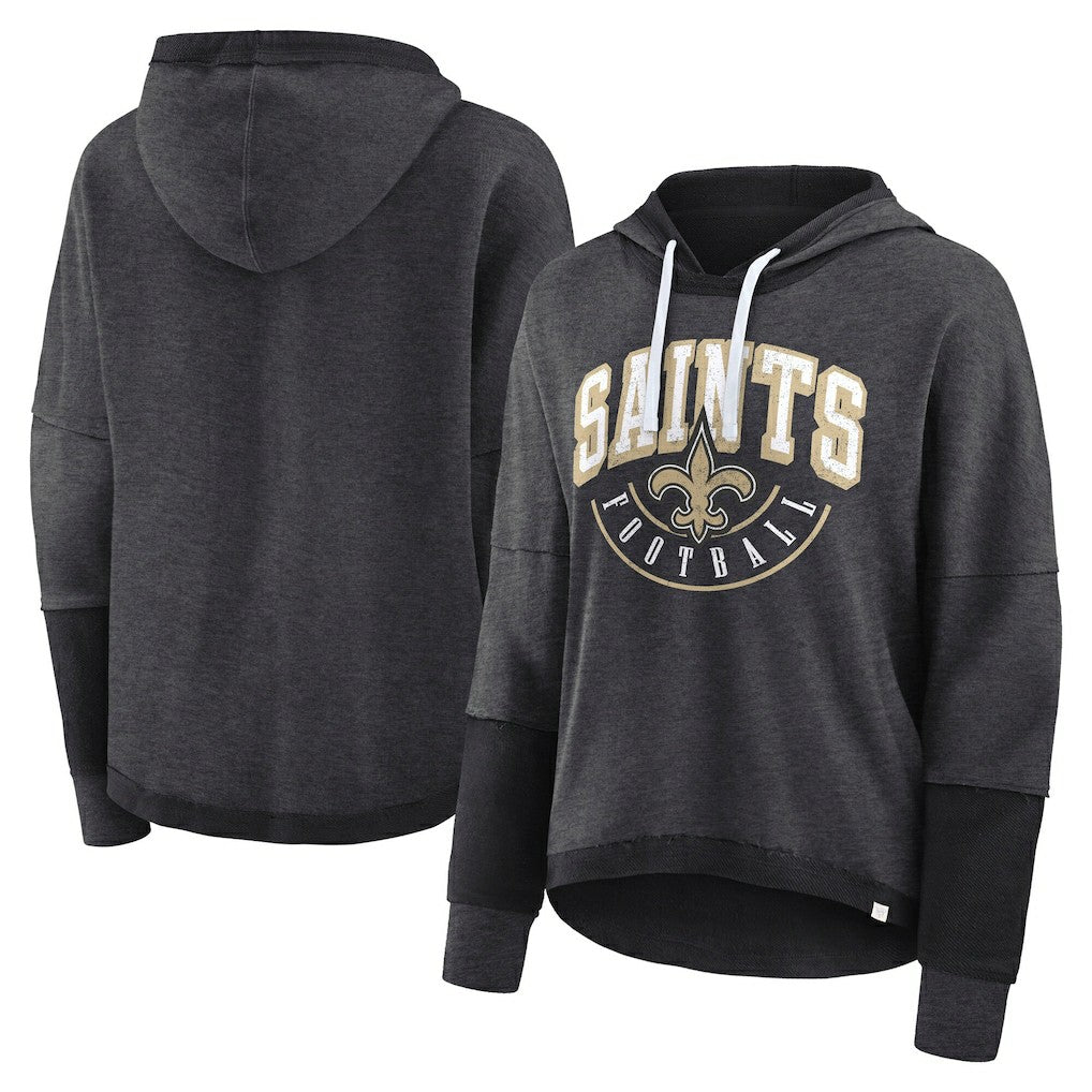 New Orleans Saints Women's Lightewight Modest Crop Lounge Helmet Arch Pullover Hoodie Charcoal - Fanatics