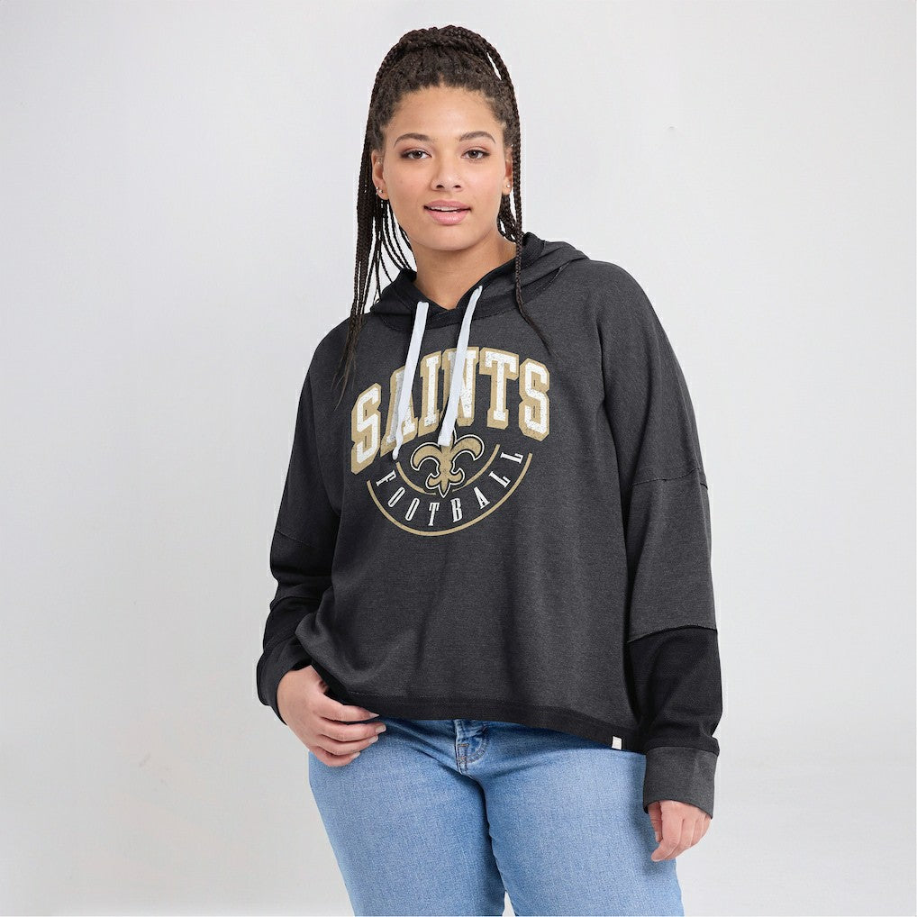 New Orleans Saints Women's Lightewight Modest Crop Lounge Helmet Arch Pullover Hoodie Charcoal - Fanatics