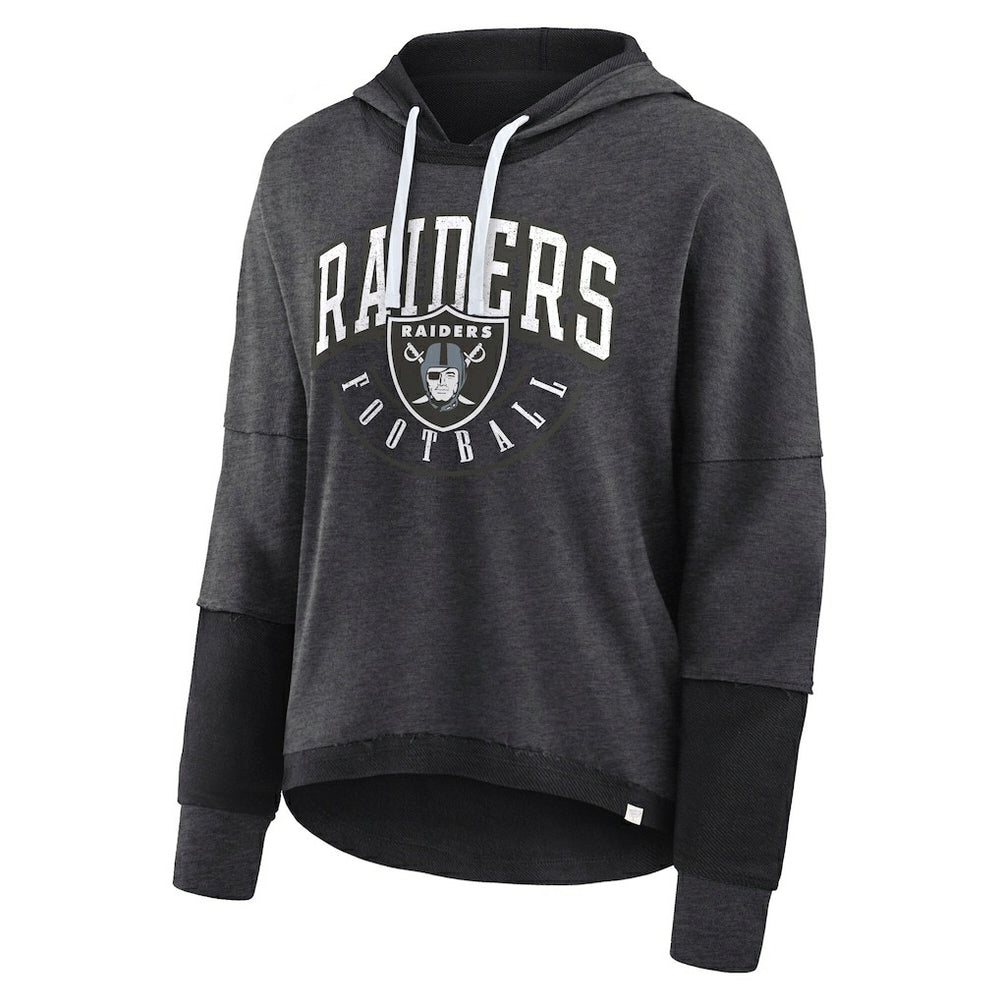 Las Vegas Raiders Women's Lightewight Modest Crop Lounge Helmet Arch Pullover Hoodie Charcoal - Fanatics