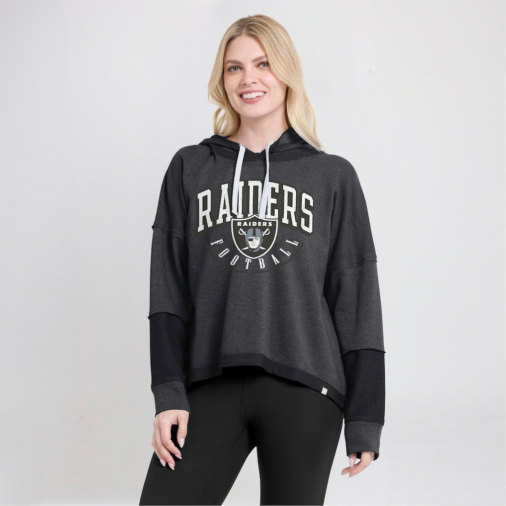 Las Vegas Raiders Women's Lightewight Modest Crop Lounge Helmet Arch Pullover Hoodie Charcoal - Fanatics