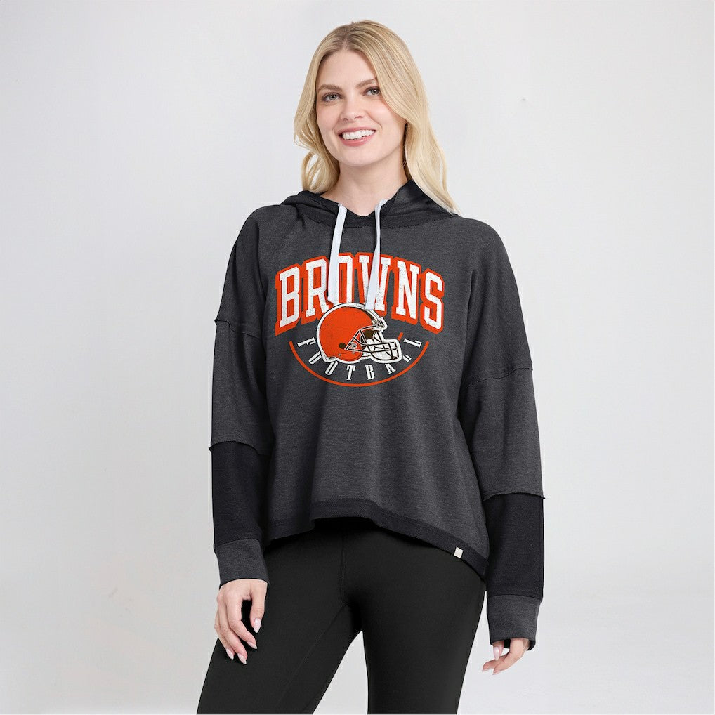 Cleveland Browns Women's Lightewight Modest Crop Lounge Helmet Arch Pullover Hoodie Charcoal - Fanatics