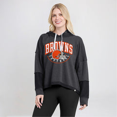 Cleveland Browns Women's Lightewight Modest Crop Lounge Helmet Arch Pullover Hoodie Charcoal - Fanatics