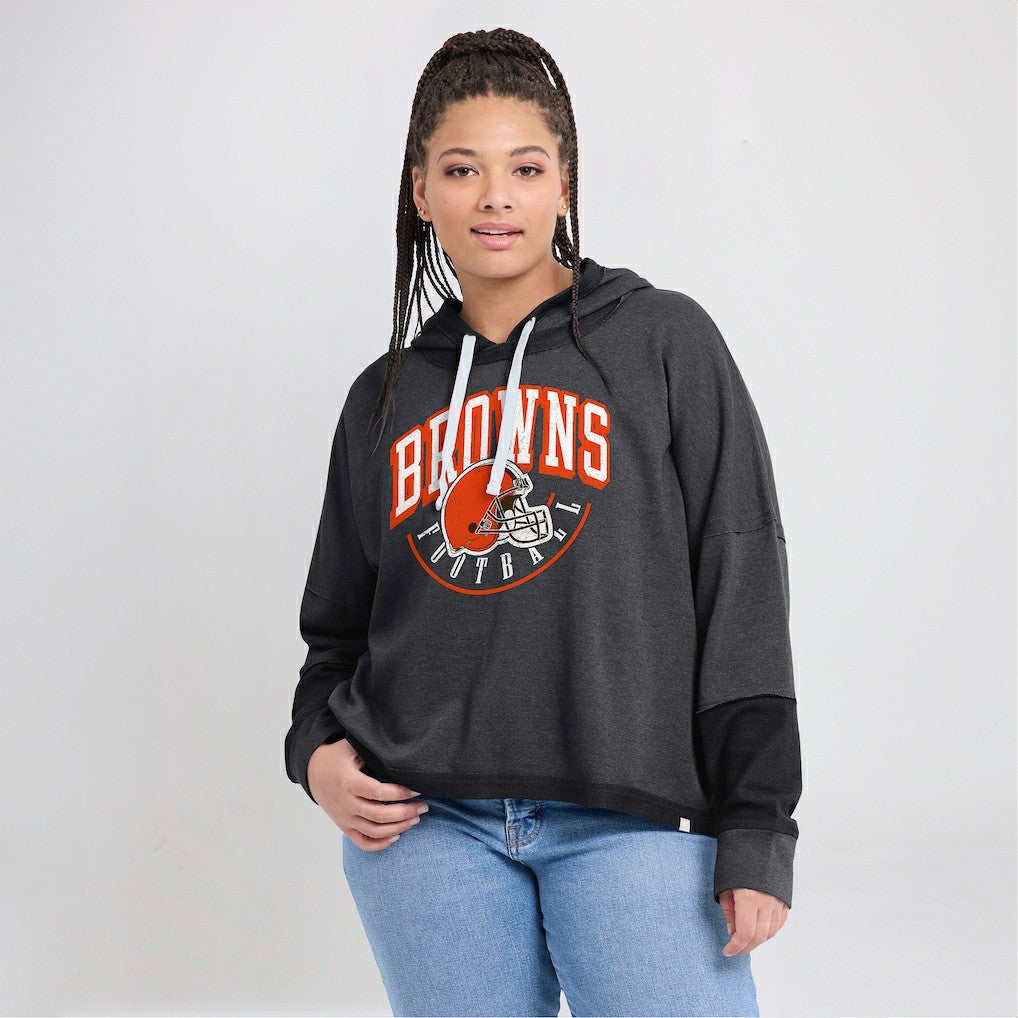 Cleveland Browns Women's Lightewight Modest Crop Lounge Helmet Arch Pullover Hoodie Charcoal - Fanatics