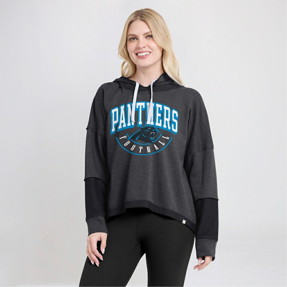 Carolina Panthers Women's Lightewight Modest Crop Lounge Helmet Arch Pullover Hoodie Charcoal - Fanatics