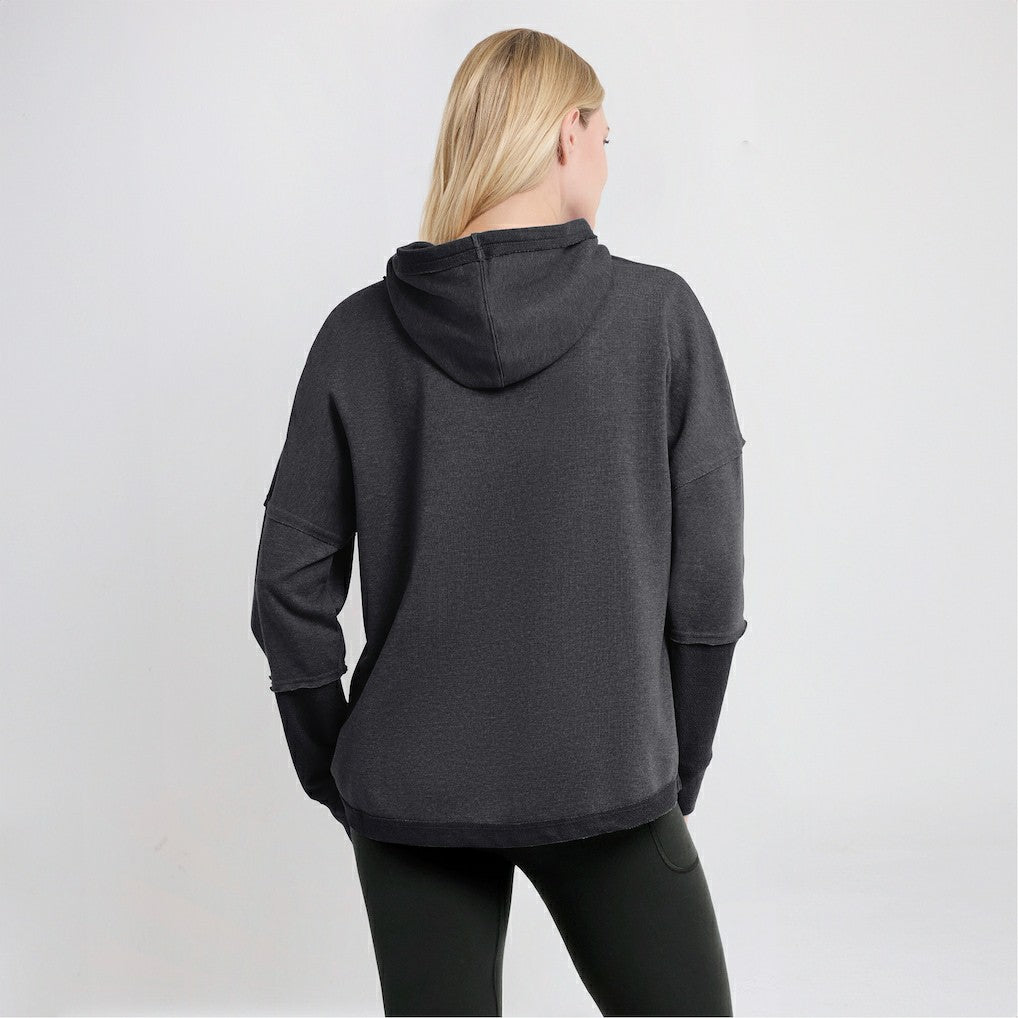 Carolina Panthers Women's Lightewight Modest Crop Lounge Helmet Arch Pullover Hoodie Charcoal - Fanatics