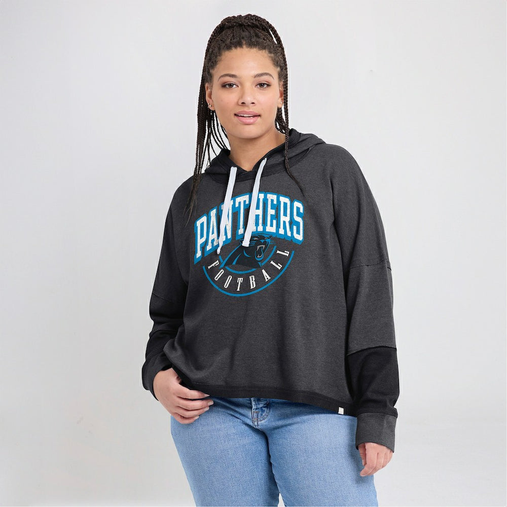Carolina Panthers Women's Lightewight Modest Crop Lounge Helmet Arch Pullover Hoodie Charcoal - Fanatics
