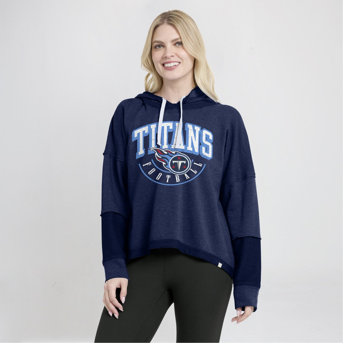 Tennessee Titans Women's Lightewight Modest Crop Lounge Helmet Arch Pullover Hoodie Navy - Fanatics