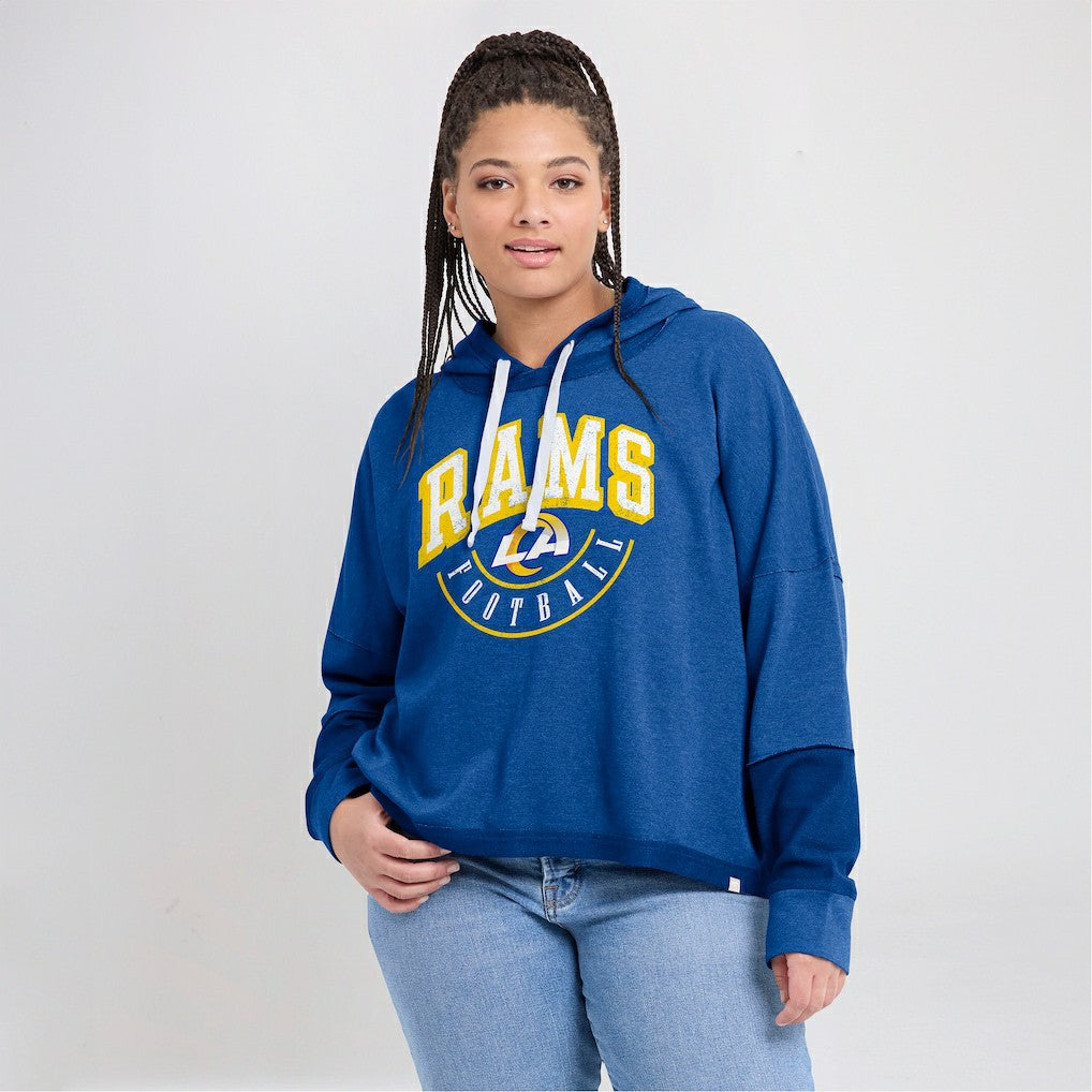 Los Angeles Rams Women's Lightewight Modest Crop Lounge Helmet Arch Pullover Hoodie Royal - Fanatics