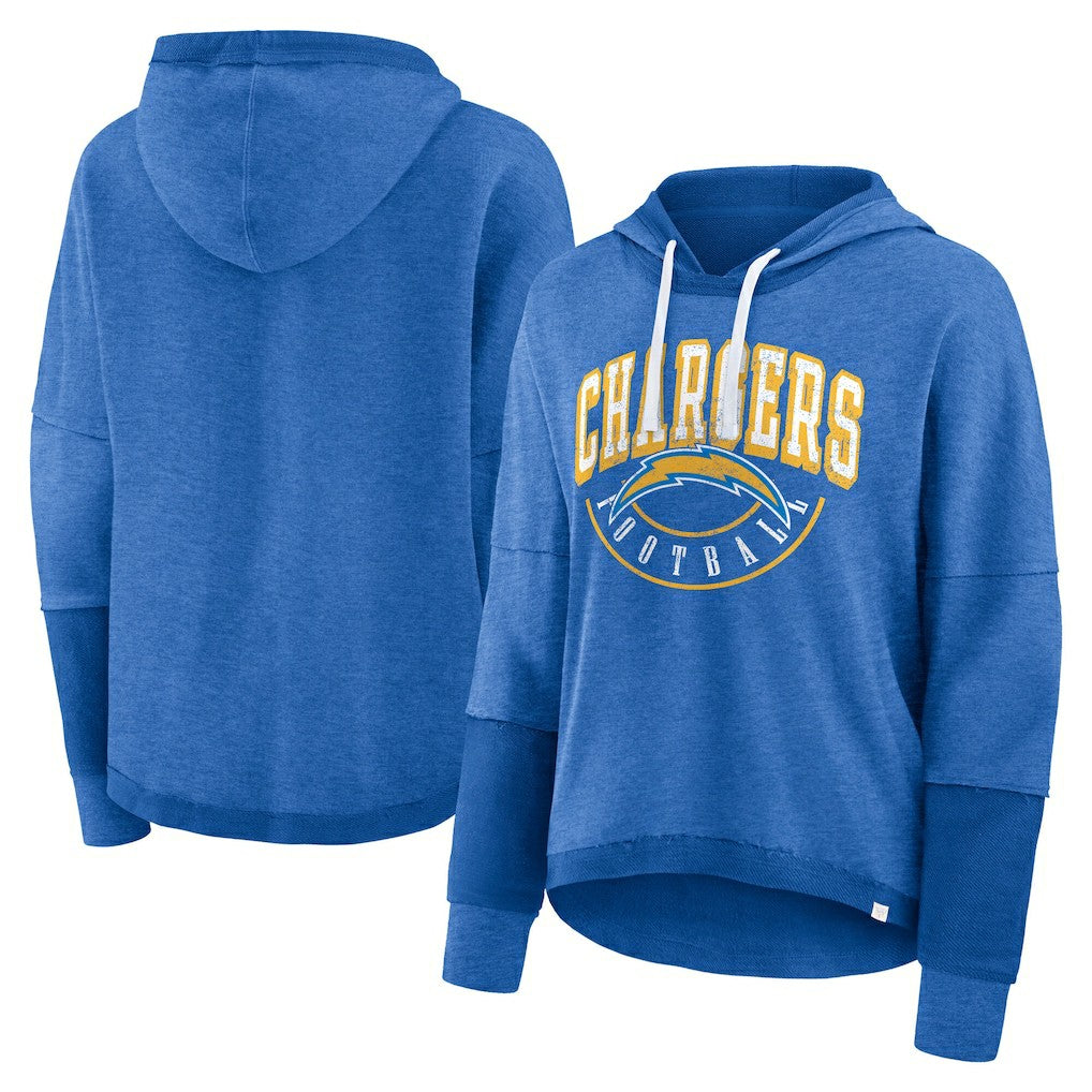 Los Angeles Chargers Women's Lightewight Modest Crop Lounge Helmet Arch Pullover Hoodie Powder Blue - Fanatics