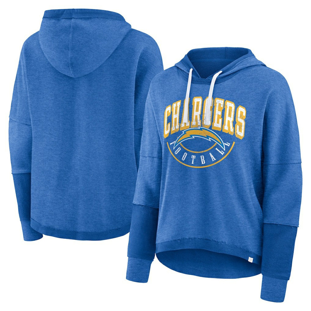 Los Angeles Chargers Women's Lightewight Modest Crop Lounge Helmet Arch Pullover Hoodie Powder Blue - Fanatics