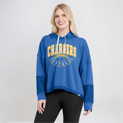 Los Angeles Chargers Women's Lightewight Modest Crop Lounge Helmet Arch Pullover Hoodie Powder Blue - Fanatics