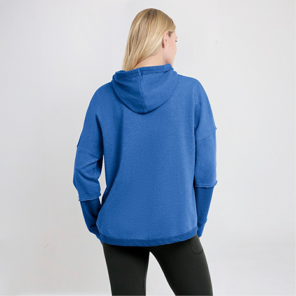 Los Angeles Chargers Women's Lightewight Modest Crop Lounge Helmet Arch Pullover Hoodie Powder Blue - Fanatics
