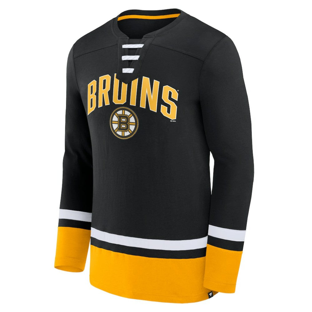 Boston Bruins Fanatics Back Pass Lace-Up Long Sleeve T-Shirt Black
