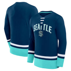 Seattle Kraken Fanatics Back Pass Lace-Up Long Sleeve T-Shirt Deep Sea Blue