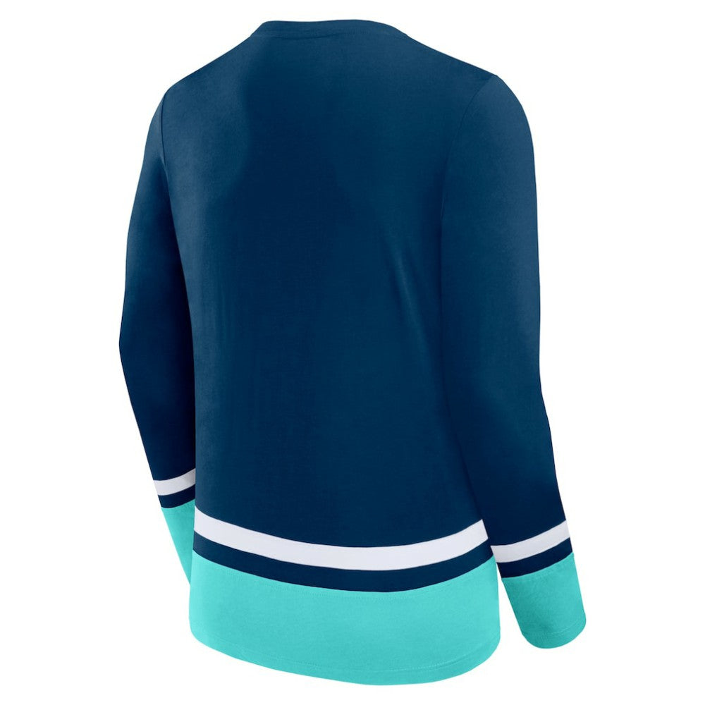 Seattle Kraken Fanatics Back Pass Lace-Up Long Sleeve T-Shirt Deep Sea Blue