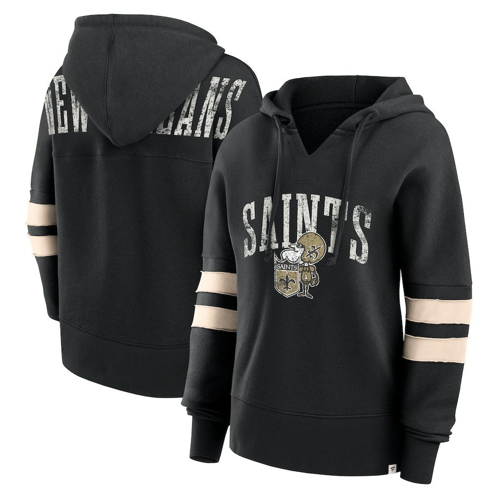 New Orleans Saints Women's Bold Move Dolman V-Neck Hip HIp Hoodie Black - Fanatics