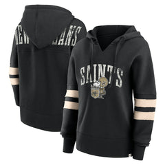 New Orleans Saints Women's Bold Move Dolman V-Neck Hip HIp Hoodie Black - Fanatics