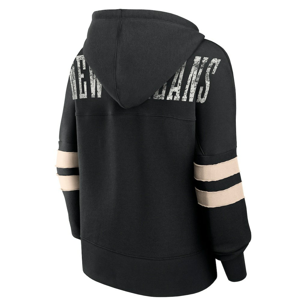 New Orleans Saints Women's Bold Move Dolman V-Neck Hip HIp Hoodie Black - Fanatics