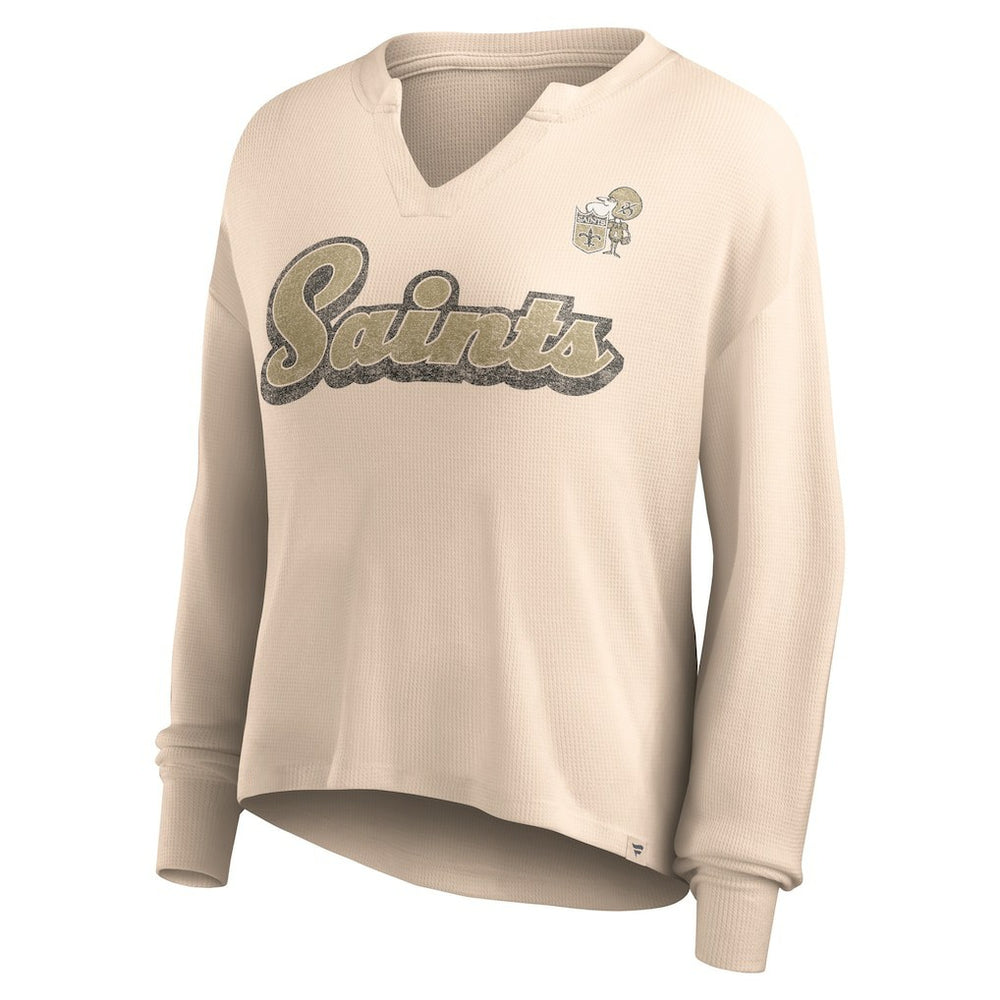 New Orleans Saints Women's Go For It Notch Neck Waffle Knit Lightweight Long Sleeve T-Shirt Tan - Fanatics