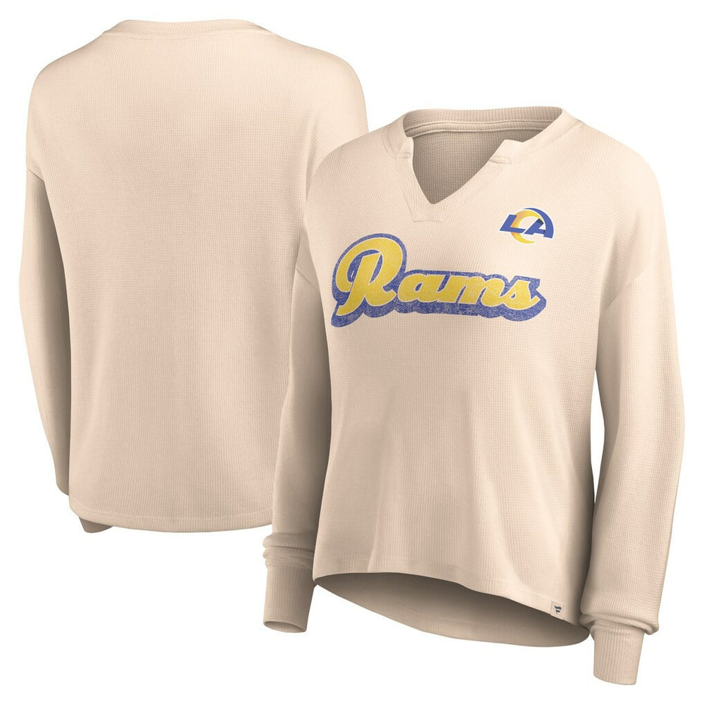 Los Angeles Rams Women's Go For It Notch Neck Waffle Knit Lightweight Long Sleeve T-Shirt Tan - Fanatics