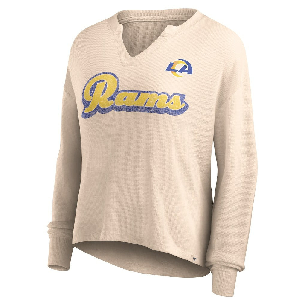 Los Angeles Rams Women's Go For It Notch Neck Waffle Knit Lightweight Long Sleeve T-Shirt Tan - Fanatics