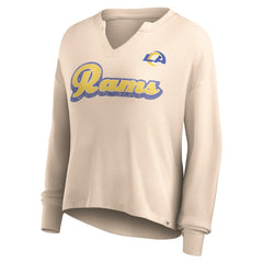 Los Angeles Rams Women's Go For It Notch Neck Waffle Knit Lightweight Long Sleeve T-Shirt Tan - Fanatics