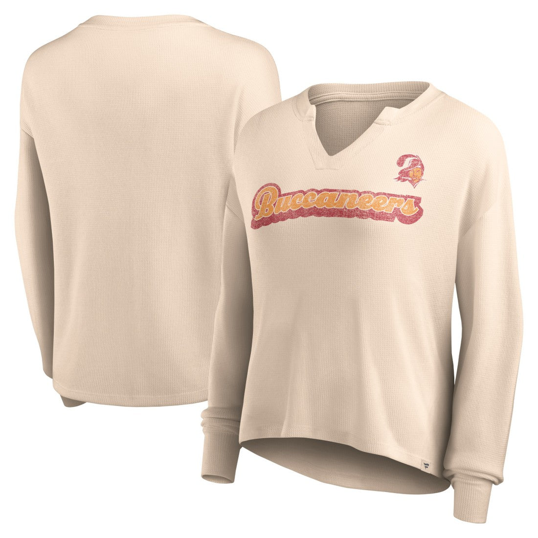 Tampa Bay Buccaneers Women's Go For It Notch Neck Waffle Knit Lightweight Long Sleeve T-Shirt Tan - Fanatics