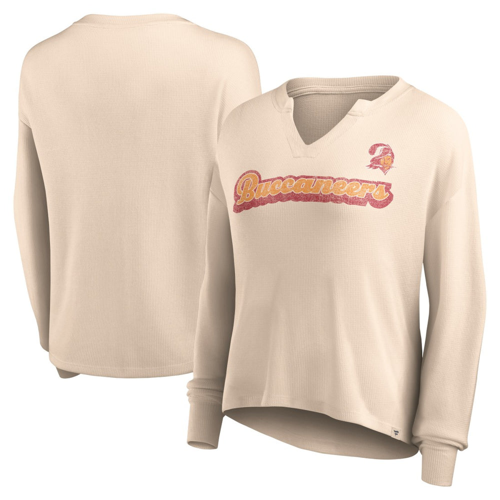 Tampa Bay Buccaneers Women's Go For It Notch Neck Waffle Knit Lightweight Long Sleeve T-Shirt Tan - Fanatics