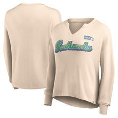 Seattle Seahawks Women's Go For It Notch Neck Waffle Knit Lightweight Long Sleeve T-Shirt Tan - Fanatics