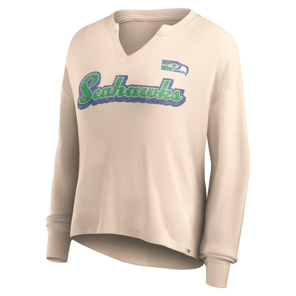 Seattle Seahawks Women's Go For It Notch Neck Waffle Knit Lightweight Long Sleeve T-Shirt Tan - Fanatics