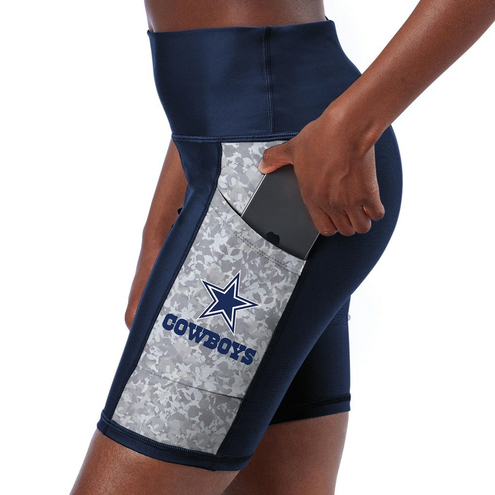Dallas Cowboys Certo Women's High Waist Logo Two-Pocket Biker Shorts Navy - NFL