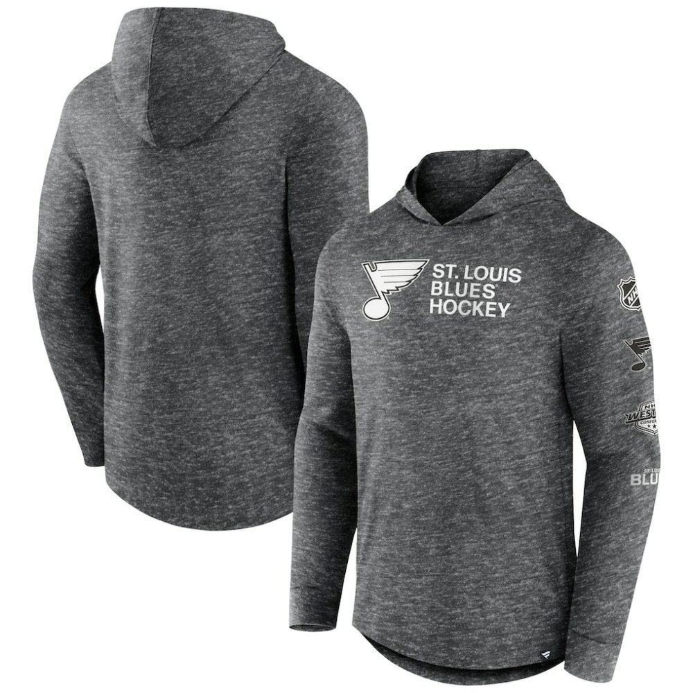 St. Louis Blues - Fanatics Stacked Long Sleeve Hoodie T-Shirt Heather Charcoal