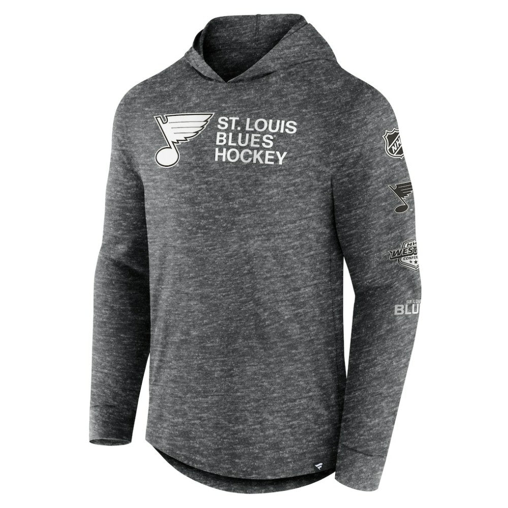 St. Louis Blues - Fanatics Stacked Long Sleeve Hoodie T-Shirt Heather Charcoal