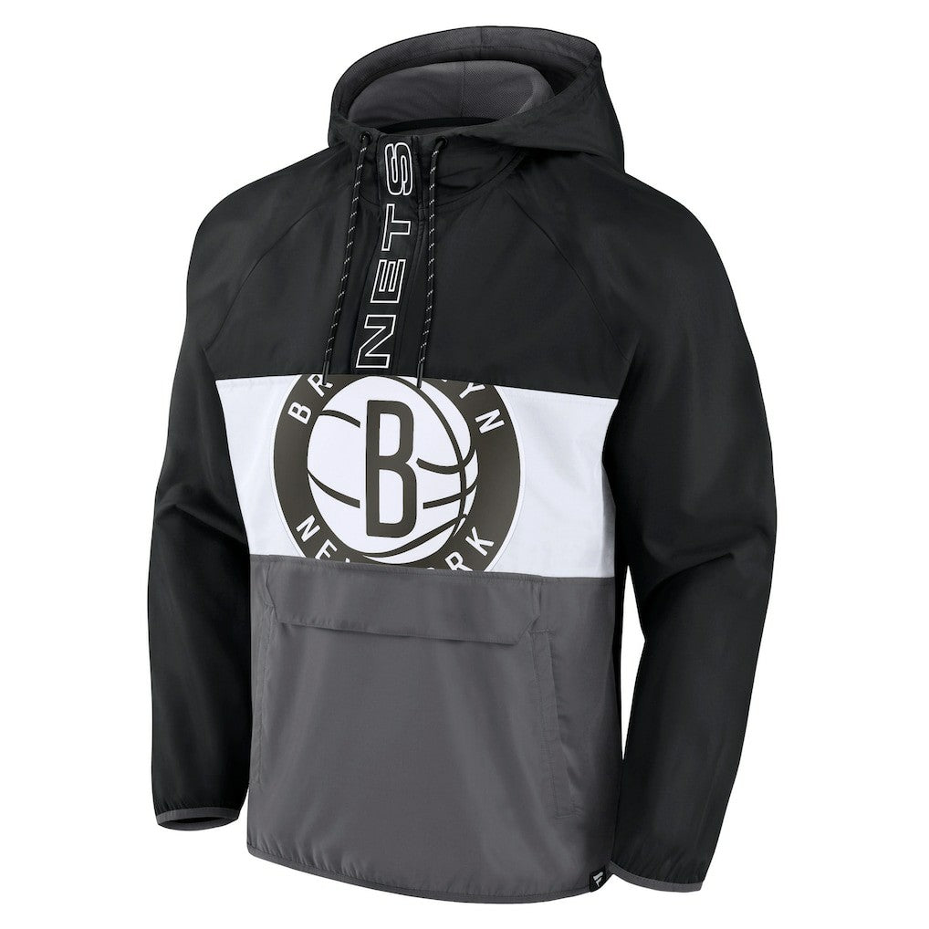 Fanatics - Brooklyn Nets Anorak Flagrant Foul Color-Block Raglan Hoodie Half-Zip Jacket - Black/Gray
