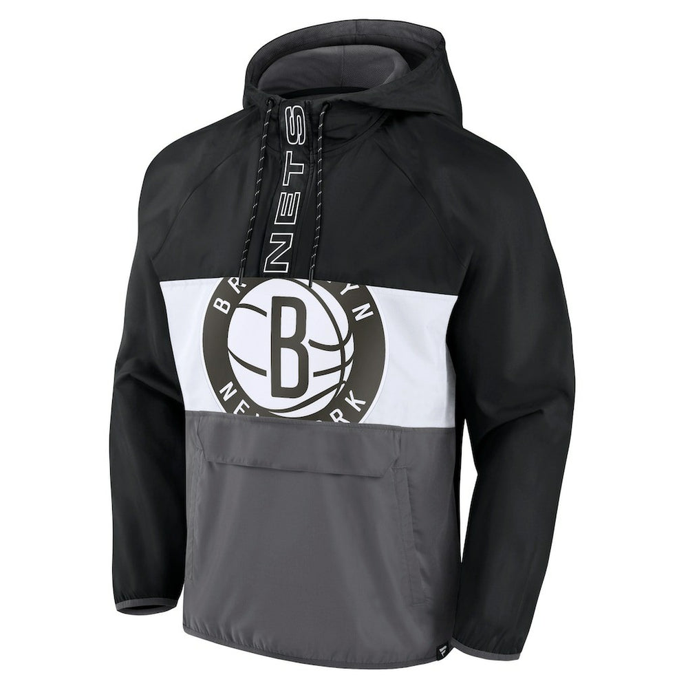 Fanatics - Brooklyn Nets Anorak Flagrant Foul Color-Block Raglan Hoodie Half-Zip Jacket - Black/Gray