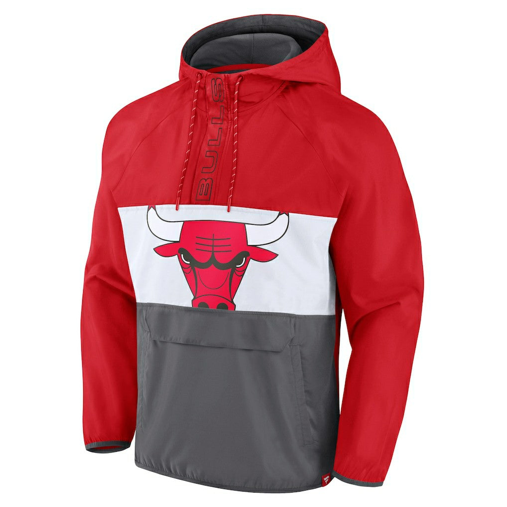Fanatics - Chicago Bulls Anorak Flagrant Foul Color-Block Raglan Hoodie Half-Zip Jacket - Red/Gray