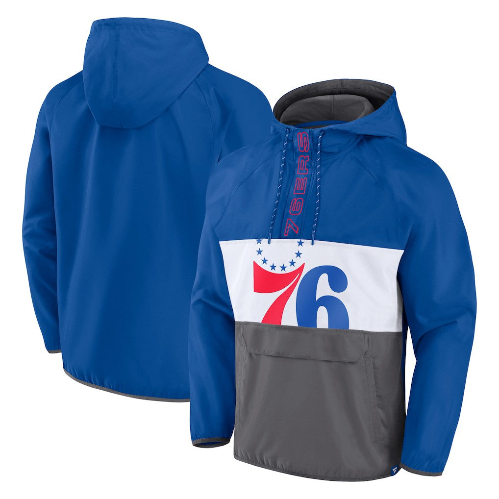Fanatics - Philadelphia 76ers Anorak Flagrant Foul Color-Block Raglan Hoodie Half-Zip Jacket - Royal/Gray