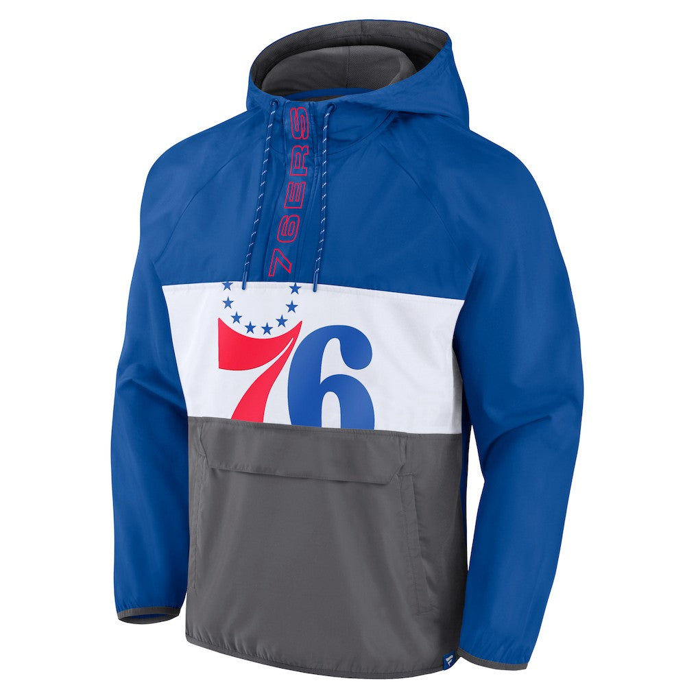 Fanatics - Philadelphia 76ers Anorak Flagrant Foul Color-Block Raglan Hoodie Half-Zip Jacket - Royal/Gray