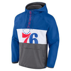 Fanatics - Philadelphia 76ers Anorak Flagrant Foul Color-Block Raglan Hoodie Half-Zip Jacket - Royal/Gray