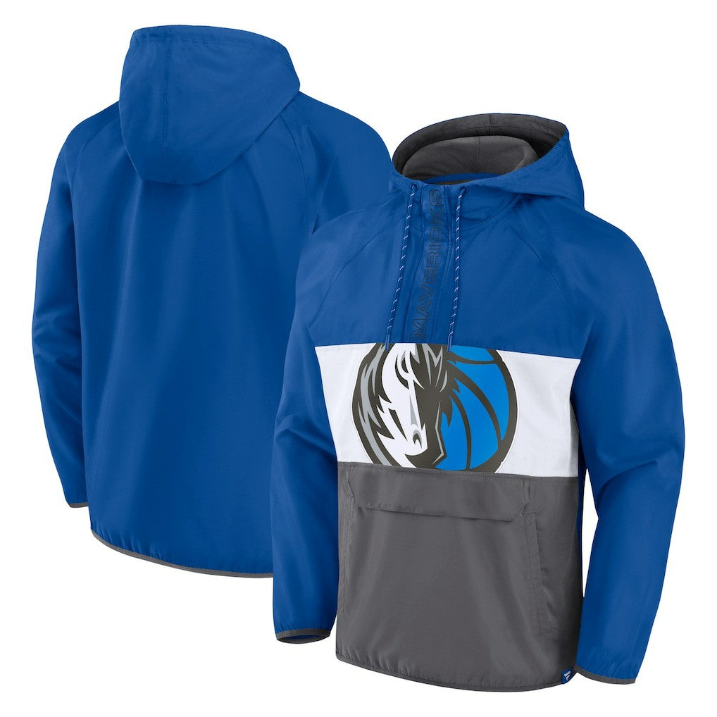 Fanatics - Dallas Mavericks Anorak Flagrant Foul Color-Block Raglan Hoodie Half-Zip Jacket - Blue/Gray