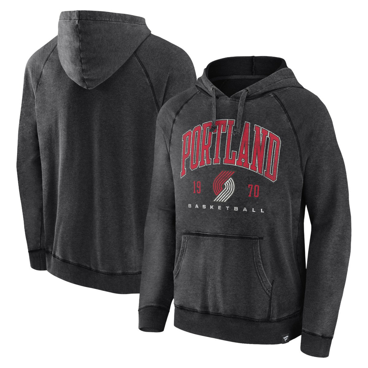 Fanatics - Portland Trail Blazers Foul Trouble Snow Wash Raglan Pullover Hoodie - Heather Charcoal