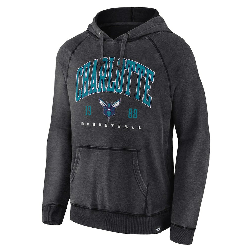 Fanatics - Charlotte Hornets Foul Trouble Snow Wash Raglan Pullover Hoodie - Heather Charcoal