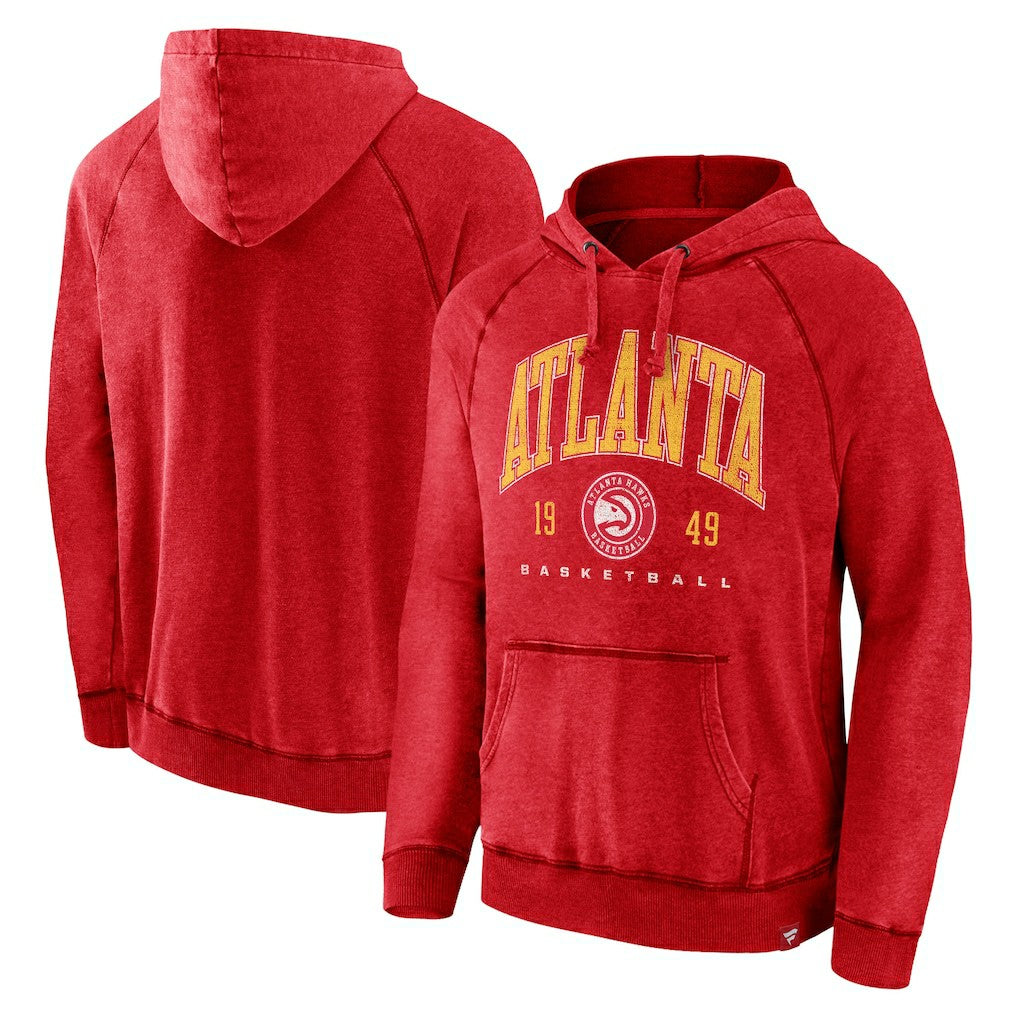 Fanatics - Atlanta Hawks Foul Trouble Snow Wash Raglan Pullover Hoodie - Heather Red