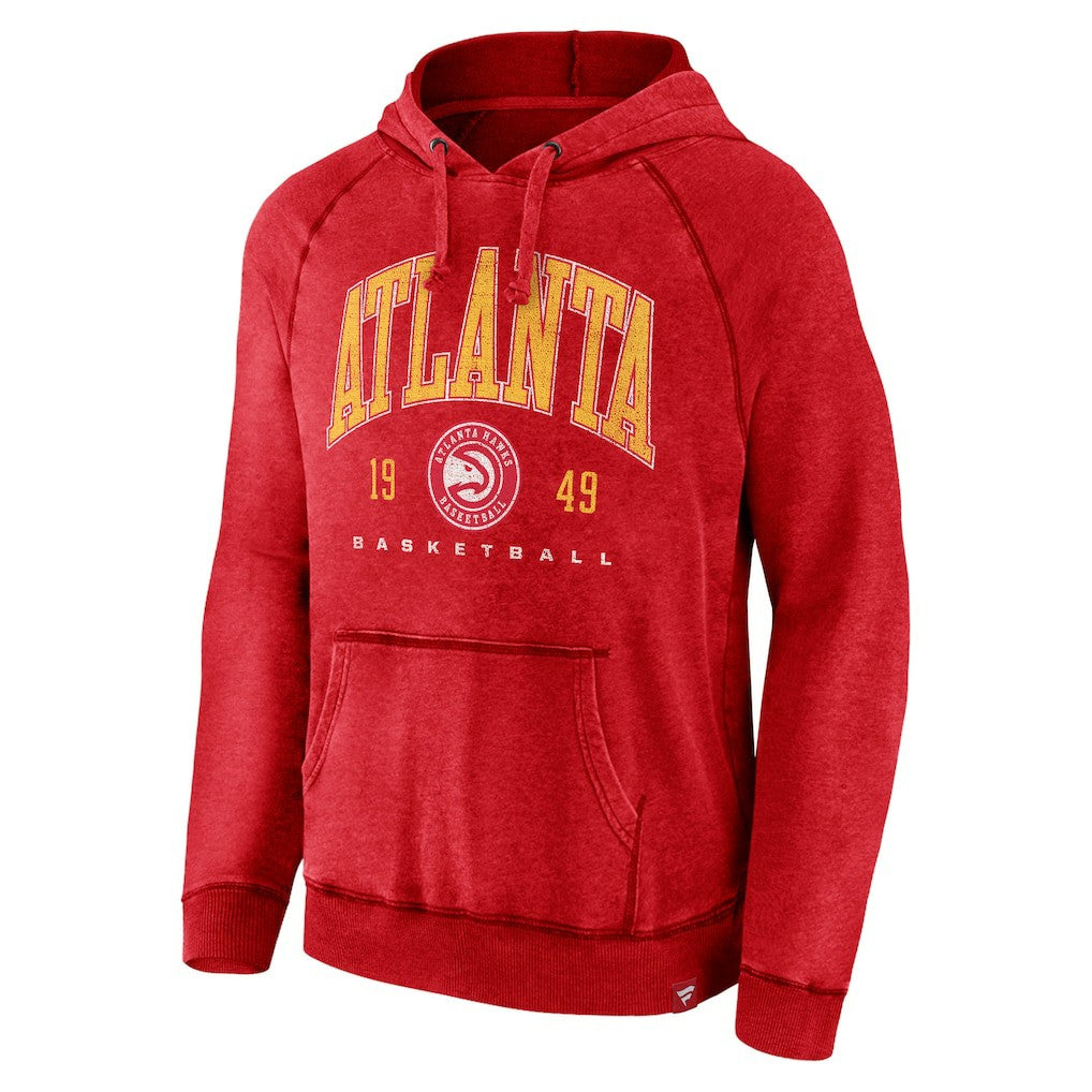 Fanatics - Atlanta Hawks Foul Trouble Snow Wash Raglan Pullover Hoodie - Heather Red