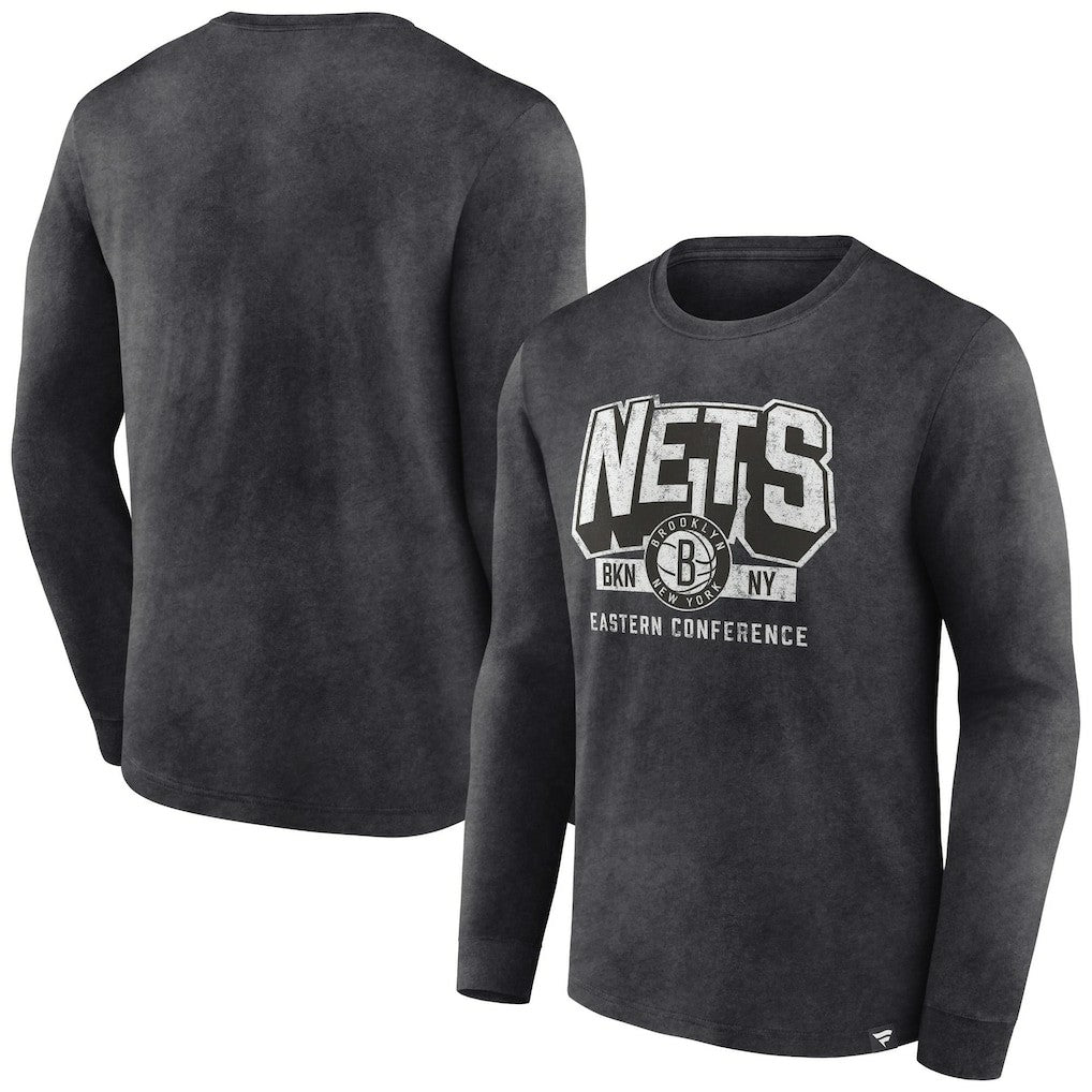 Fanatics - Brooklyn Nets Front Court Press Snow Wash Long Sleeve T-Shirt - Heather Charcoal