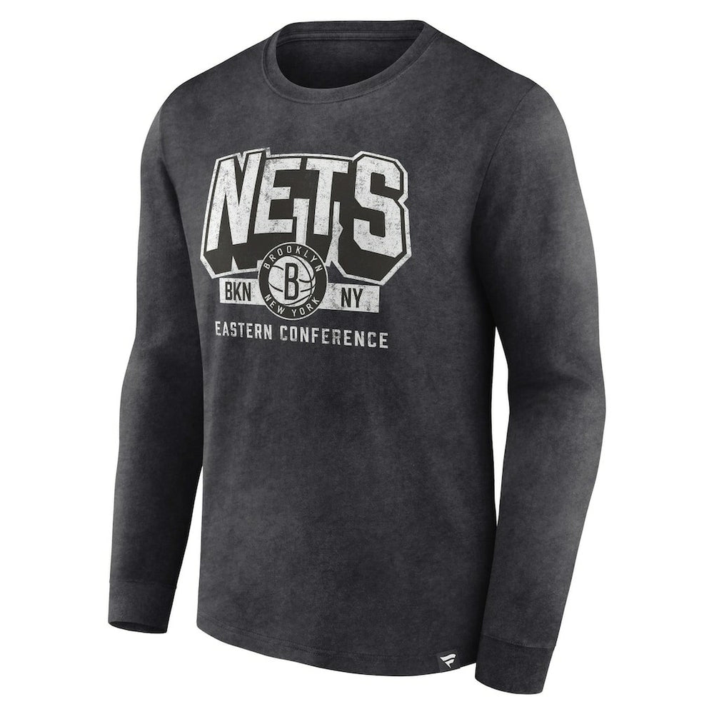 Fanatics - Brooklyn Nets Front Court Press Snow Wash Long Sleeve T-Shirt - Heather Charcoal