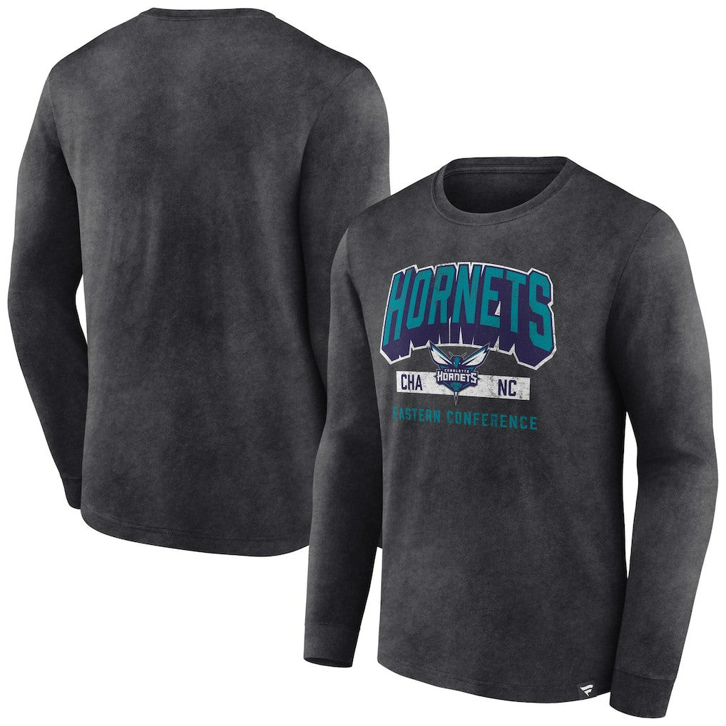Fanatics - Charlotte Hornets Front Court Press Snow Wash Long Sleeve T-Shirt - Heather Charcoal