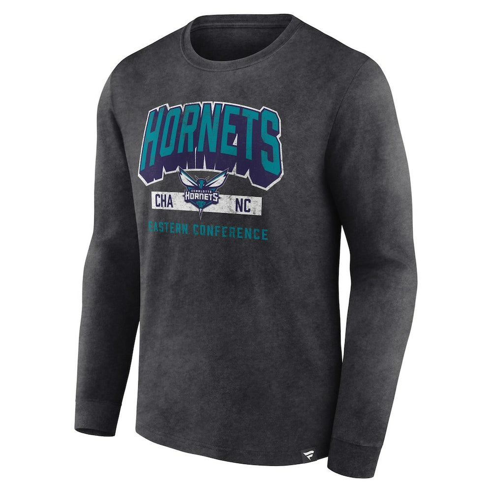 Fanatics - Charlotte Hornets Front Court Press Snow Wash Long Sleeve T-Shirt - Heather Charcoal