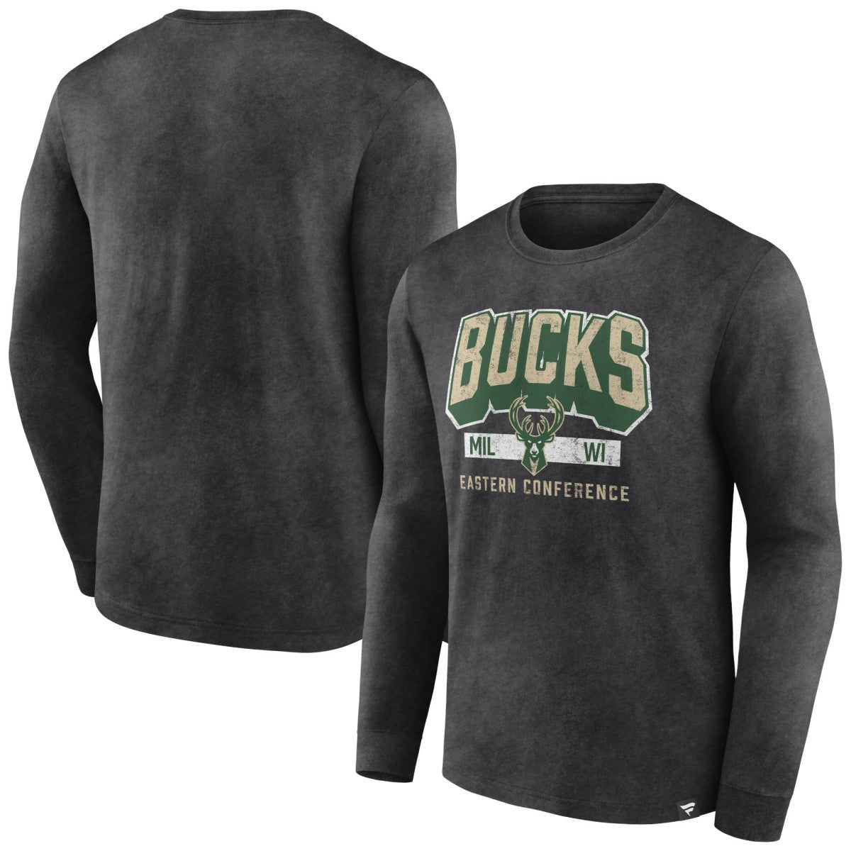 Fanatics - Milwaukee Bucks Front Court Press Snow Wash Long Sleeve T-Shirt - Heather Charcoal